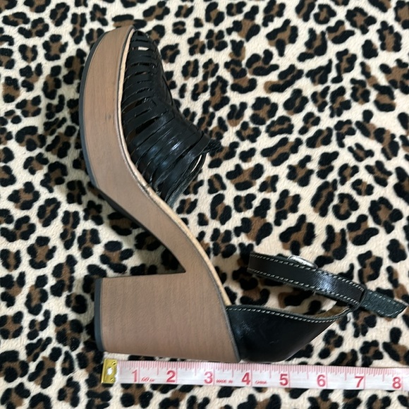 Mexican Leather HUARACHES High Heel Wedge ๐ค Black Shoes 8 Dance 8.5 Latina - Picture 10 of 14
